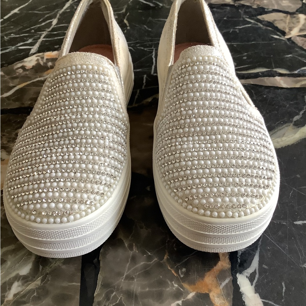 Skechers street Goldie dancer silver crystal pearl espadrilles kids size 12